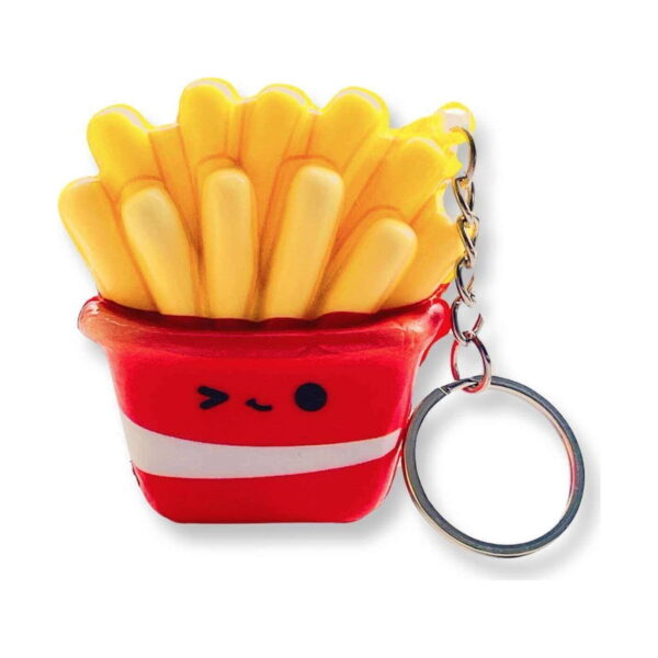 set-5-squishy-parfumate-fast-food-detaliu-3 Set 5 squishy parfumate Fast Food, breloc cutie de cartofi prăjiți, cu față care face cu ochiul, izolat pe fundal alb.