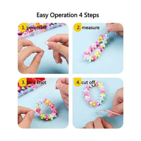 Set creativ Confecționează-ți accesoriile, montaj Easy Operation 4 Steps cu patru cadre în care mâini înșiră mărgele