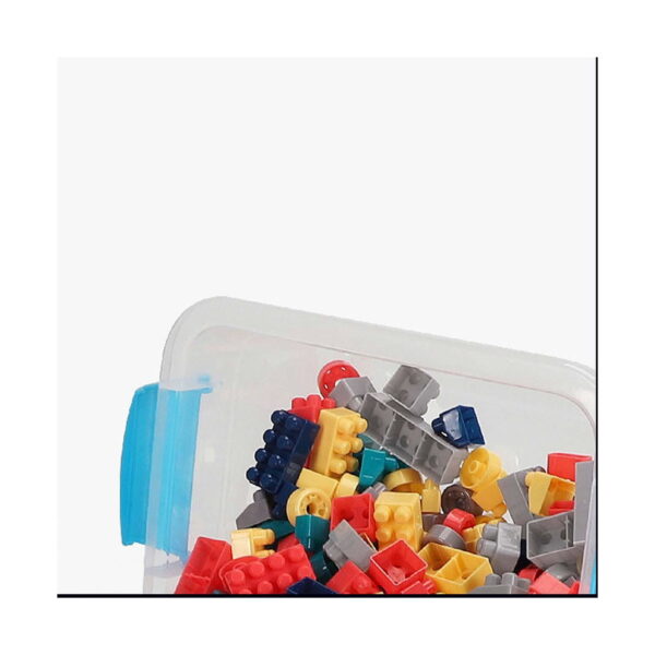 set-creativ-de-constructie-cu-blocuri-ambalaj Set creativ de construcție cu blocuri, prim-plan decupat cu o cutie transparentă cu capac, plină cu blocuri colorate