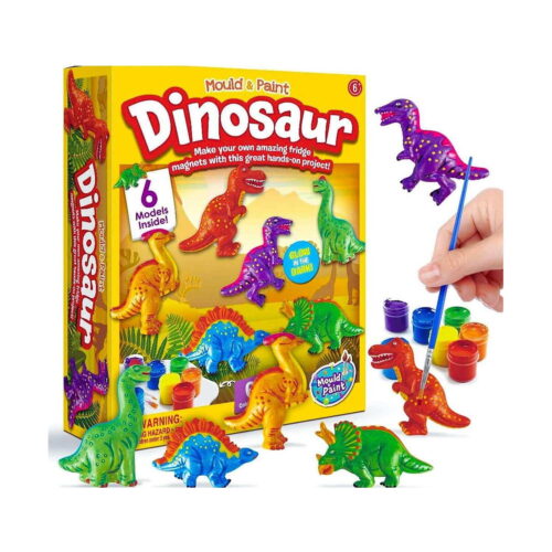 Set creativ dinozauri pentru pictat, cutia galbenă Dinosaur Mould and Paint, șase dinozauri pictați