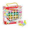 Set creativ Hello Kitty 3 în 1, cutia Hello Kitty Super Style cu mâner din șnur galben și 20 de ștampile în interior; în față