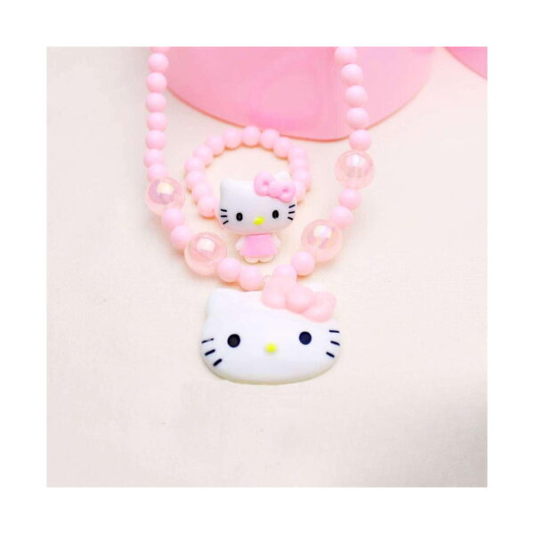 Set creativ Hello Kitty 3 în 1, colier din mărgele roz cu pandantiv mare alb în formă de cap Hello Kitty și brățară