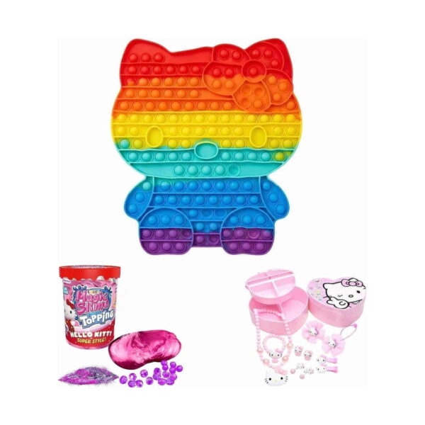 Set creativ Hello Kitty 3 în 1: Pop It, prezentare pe alb: Pop It Hello Kitty curcubeu