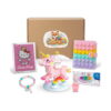 set-creativ-hello-kitty-continut Set creativ Hello Kitty, cutia Spoki, tabloul mozaic Hello Kitty, unicornul cu personaj alb, caiet Pop It pastel, plastilină