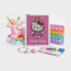 set-creativ-hello-kitty-continut-2 Set creativ Hello Kitty, unicornul din micro cărămizi cu personaj alb, mozaicul Hello Kitty, caietul Pop It