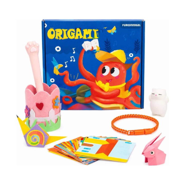 set-creativ-origami-108-modele-cu-pisicuta-squishy-si-accesorii-alb-continut Set creativ Origami 108 modele cu pisicuta squishy și accesorii, cutie albastră Origami cu caracatiță