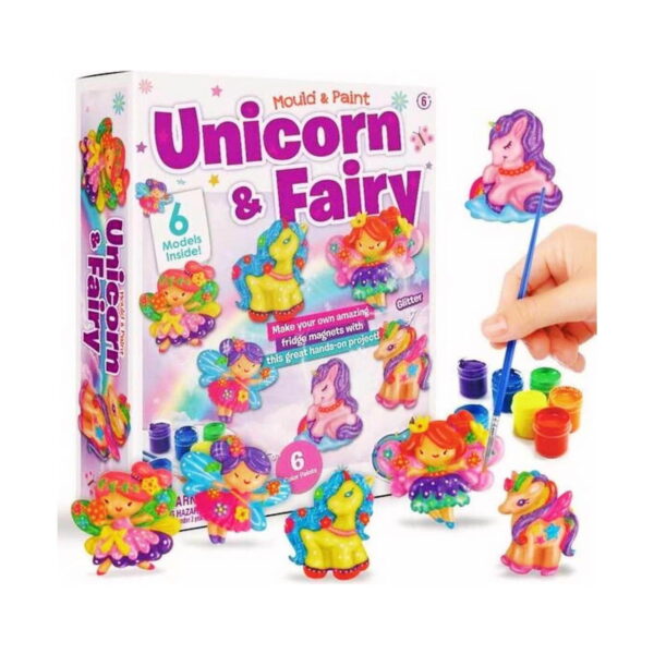 Set creativ Zâne și Unicorni, cutia roz Unicorn and Fairy, șase figurine pictate de zâne și unicorni