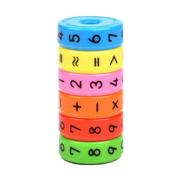 Set de joc Matematică 3 în 1, cilindru din șase inele magnetice colorate