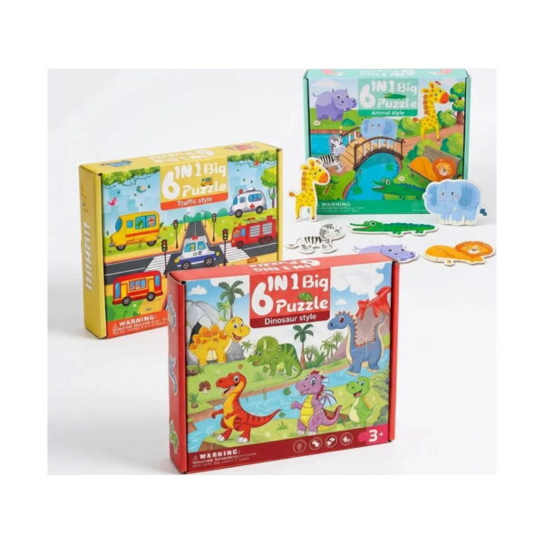 set-cu-3-puzzle-uri-educative-2 Set cu 3 puzzle-uri educative, cele trei cutii tematice așezate în trepte, cu piese de puzzle cu animale