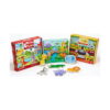 set-cu-3-puzzle-uri-educative-3 Set cu 3 puzzle-uri educative, cele trei cutii tematice aliniate și mai multe piese de puzzle cu animale așezate în față