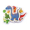 set-cu-3-puzzle-uri-educative-detaliu Set cu 3 puzzle-uri educative, prim-plan cu mai multe puzzle-uri cu dinozauri asamblate și suprapuse