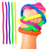 Set de 5 corzi elastice Monkey Noodles, cinci corzi elastice drepte aliniate în stânga și corzi colorate înfășurate în jurul