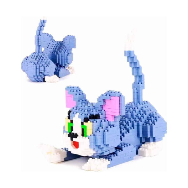set-de-constructie-distractiv-pentru-copii-tom-si-jerry-detaliu-2 Set de construcție distractiv pentru copii Tom și Jerry, pisica Tom albastră din micro cărămizi