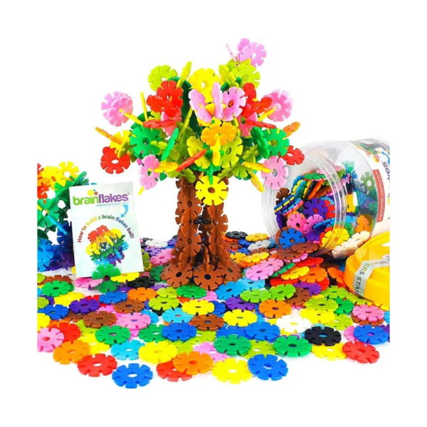 set-de-constructie-stea-continut Set de construcție stea, copac 3D din discuri colorate, recipient cilindric răsturnat din care se revarsă discuri