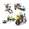 set-de-constructie-stem-politie-4-in-1-utilizare-3 Set de construcție STEM poliție 4 în 1, montaj pe fundal alb cu patru modele de poliție: vehicul cu rotor