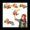 set-de-constructie-stem-technik-5-in-1-utilizare-2 Set de construcție STEM Technik 5 în 1, cu băiatul cu cască de pilot și cele cinci modele portocalii