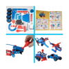 Set de construcție STEM Tineri inventatori, colaj în patru părți: inventarul pieselor și sculelor, manualul deschis
