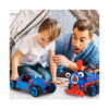 Set de construcție STEM Tineri inventatori, bărbat și băiat care se joacă într-un cort cu stele; în prim-plan mașina de curse