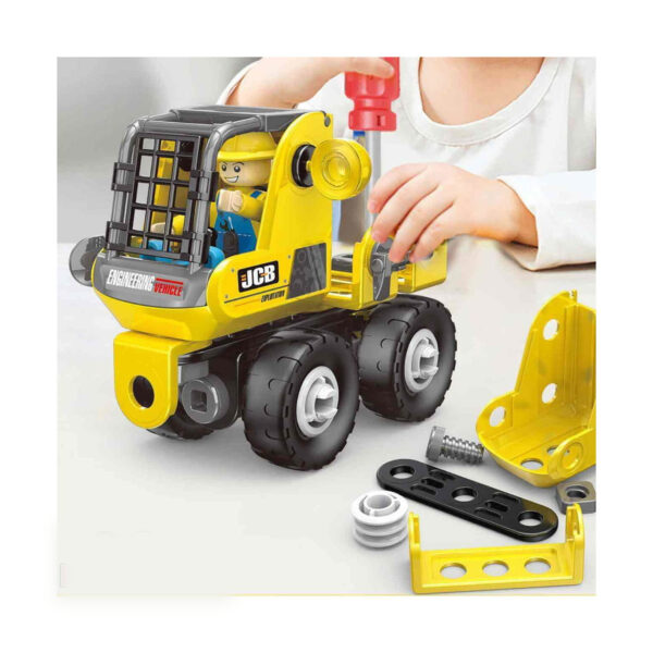 Set de construcție STEM utilaje 3 în 1, galben JCB cu figurină în cabina cu grilaj