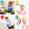Set de construcție STEM utilaje 3 în 1, grafic de beneficii cu patru panouri, pictograme și fotografii cu copii