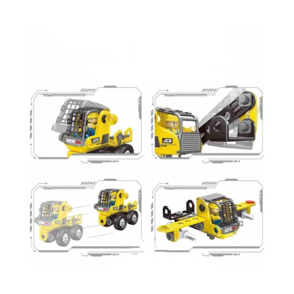 Set de construcție STEM utilaje 3 în 1, grafic pe fundal alb grafic explicativ, 49 și patru cadre cu configurațiile