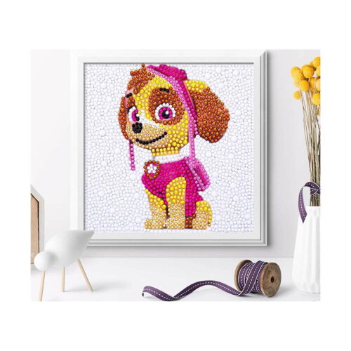 Set de pictură cu diamante Skye, Paw Patrol, tablou înrămat cu cățelușa roz cu cască