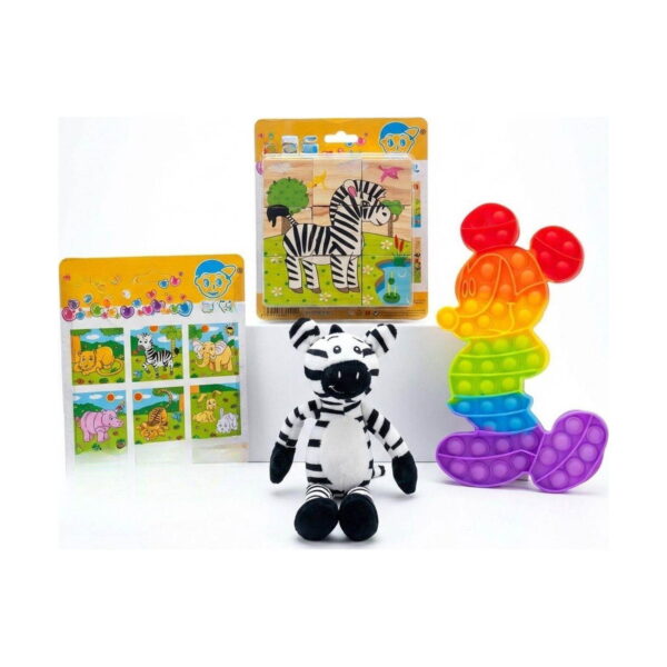 Set educativ animale în pădure, conținutul setului pe fundal alb: două planșe de puzzle cu animale