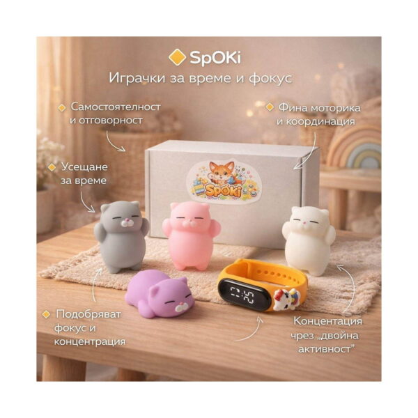 Set educativ Hello Kitty pentru învățarea orei, grafic SpOki cu cutia, pisicuțele squishy