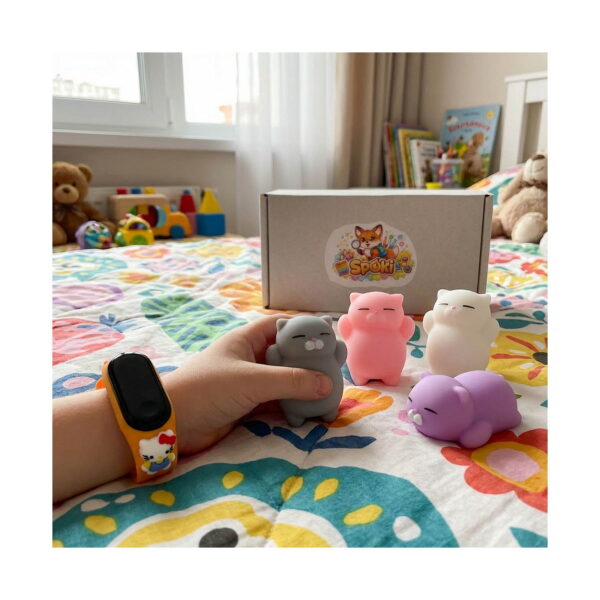 Set educativ Hello Kitty pentru învățarea orei, mâna unui copil care poartă un ceas LED portocaliu cu figurină Hello Kitty