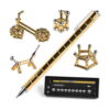 Set Fidget cu 3 jucării, pix magnetic auriu segmentat, patru figuri construite din cilindri și bile magnetice și cutia neagră