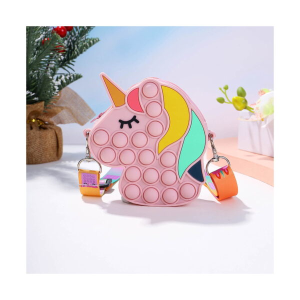 Set Jucării interactive copii, geanta unicorn roz cu bule, curele cu clipsuri metalice