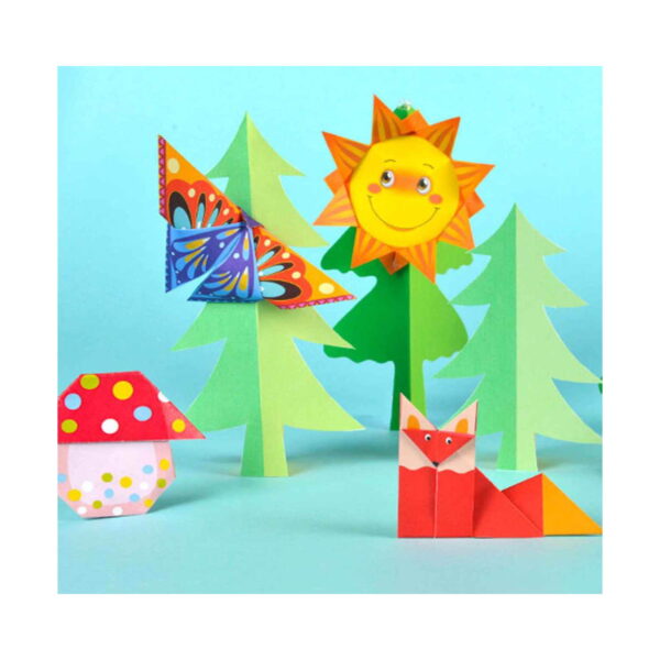 set-jucarii-interactive-jumbo-fidget-model-asamblat-2 Set Jucării interactive, fluture, soare zâmbitor, ciupercă cu buline și vulpe din hârtie, printre brazi verzi