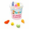 Set Jumbo cu 30 de jucării squishy, găletușă SpOki transparentă cu figurine moi colorate așezate în jur
