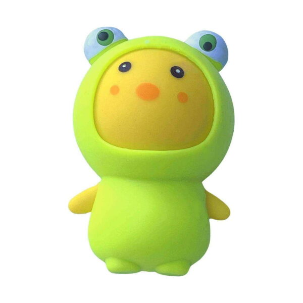 set-pentru-copii-cu-7-jucarii-squishy-in-forma-de-animalute-detaliu-2 Set pentru copii cu 7 jucării squishy în formă de animăluțe, figurină squishy verticală: pui galben cu glugă verde