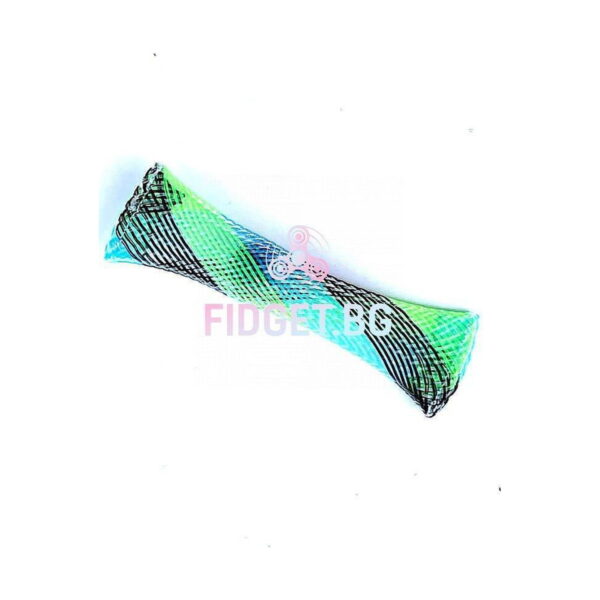 set-pop-it-caracatita-5-jucarii-detaliu-4 Set Pop It Caracatiță, manșon tubular împletit verde cu negru, răsucit la mijloc, cu o bilă care se plimbă în interior