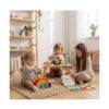 set-puzzle-montessori-din-lemn-utilizare Set Montessori din lemn, 7 jucării, prezentare cu cutia Animals cu stickere, curcubeu din lemn, baza Animal Balance cu animale