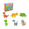 set-senzorial-aventura-dino-5-in-1-detaliu Set senzorial Aventură Dino 5 în 1, cutia puzzle-ului 6 în 1 și șase piese de puzzle cu dinozauri colorați, pe fundal alb