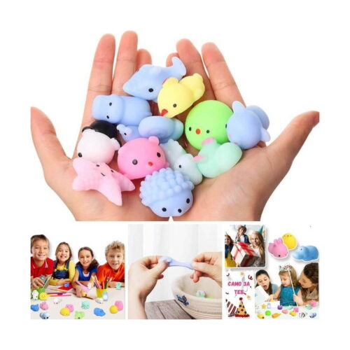 Set squishy Fidget, două palme pline cu figurine squishy colorate în partea de sus și, dedesubt