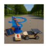 set-stem-2-in-1-cu-energie-solara-continut Set STEM 2 în 1 cu energie solară, circuitul cu bile și mașina din lemn, ambele asamblate, dispuse pe o alee