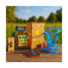 set-stem-3-in-1-exploratorul-continut Set STEM 3 în 1 Exploratorul, cele trei proiecte asamblate pe o masă din lemn afară: robotul pictat