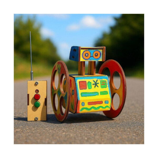 set-stem-duo-robot-alex-si-pix-magnetic-magic-detaliu Set STEM Duo Robot Alex și pix magnetic magic, robotul din lemn pe două roți, decorat manual cu culori, afară