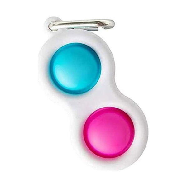 Simple Dimple cu 2 butoane, alb cu două butoane, turcoaz și fucsia, văzut din față
