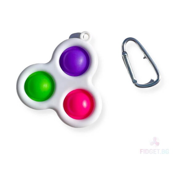 simple-dimple-cu-3-butoane-fucsia-si-galben-si-verde-6 Simple Dimple cu 3 butoane, alb cu butoane verde, mov și fucsia, cu carabinieră alături