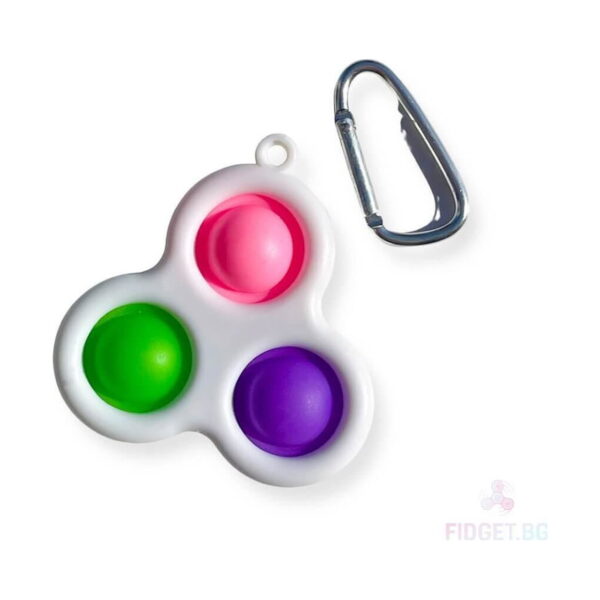 simple-dimple-cu-3-butoane-fucsia-si-galben-si-verde-7 Simple Dimple cu 3 butoane, alb cu butoane roz, verde și mov, cu carabinieră alături