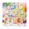 squishy-alb-ambalaj Squishy, masă de petrecere cu animăluțe squishy ambalate individual în pungulițe de celofan cu fundițe și etichete Happy