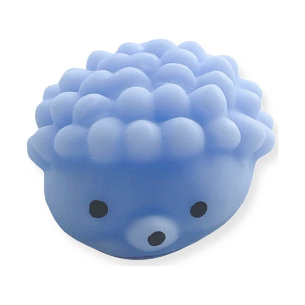 squishy-arici-2 Squishy arici, ariciul squishy albastru văzut din față, cu botul deschis la culoare și doi ochi negri