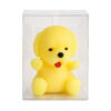 Squishy cățel, squishy galben, cu blăniță pufoasă, așezat într-o cutie transparentă