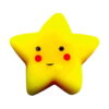 squishy-steluta Squishy steluță, în formă de steluță galbenă cu ochi negri, obraji roșii și zâmbet, pe fundal alb